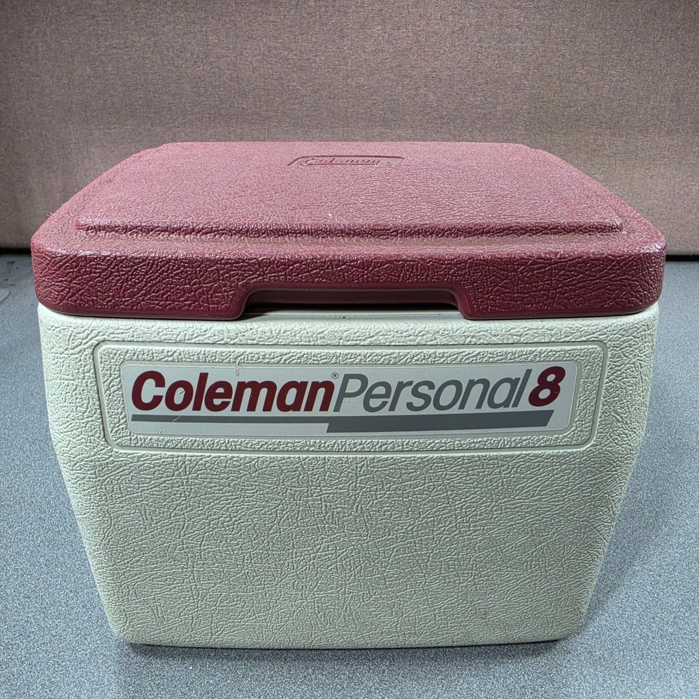 Coleman Personal 8 Cooler Box Maroon White Excellent 5272 Locking Lid